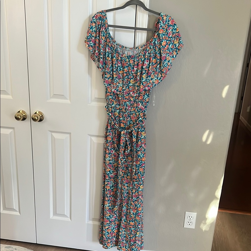Lane Bryant Green and Pink Scoop Neck Sundress